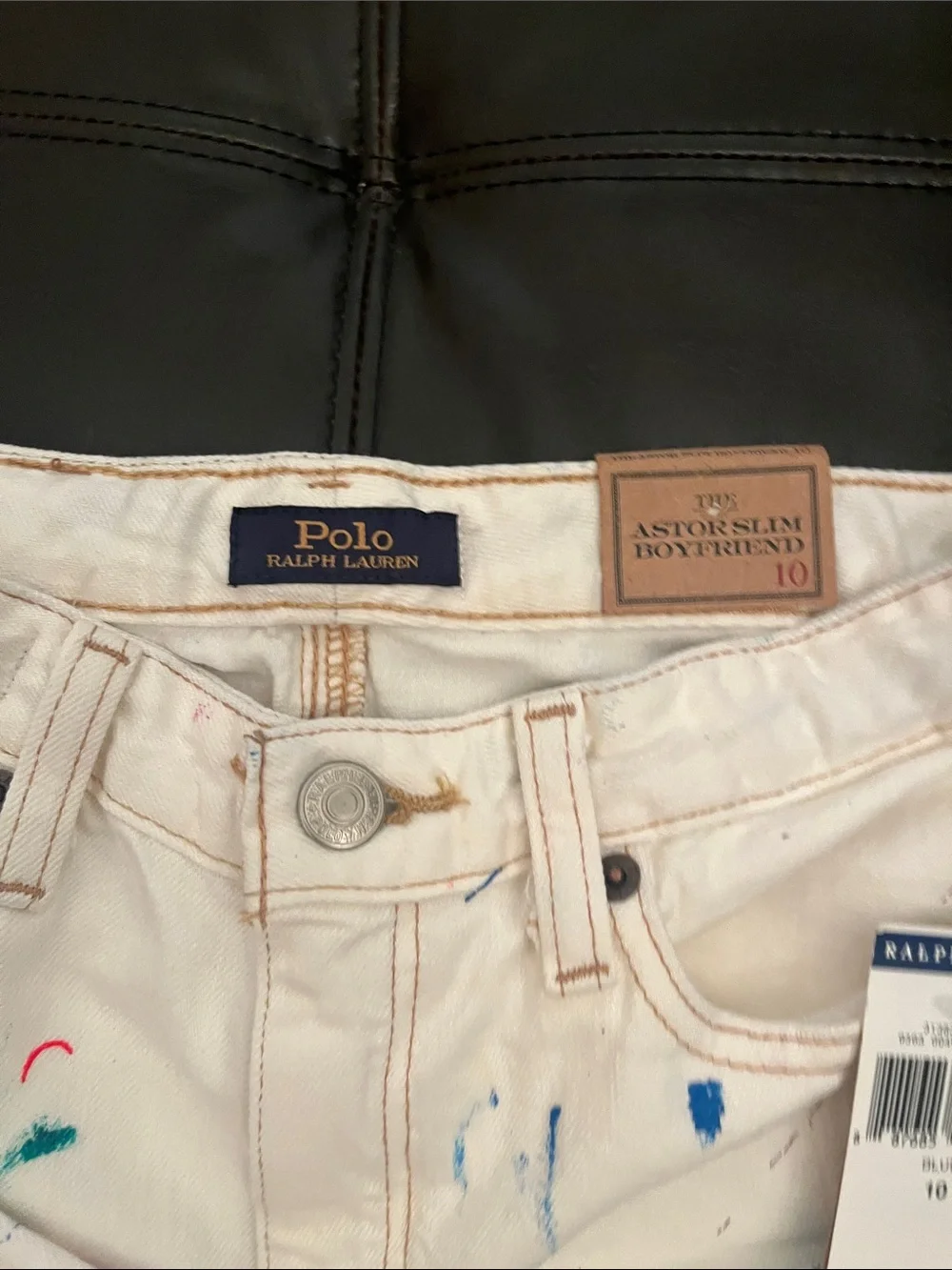 Ralph Lauren White Denim Jeans with Multicolor Paint Accents